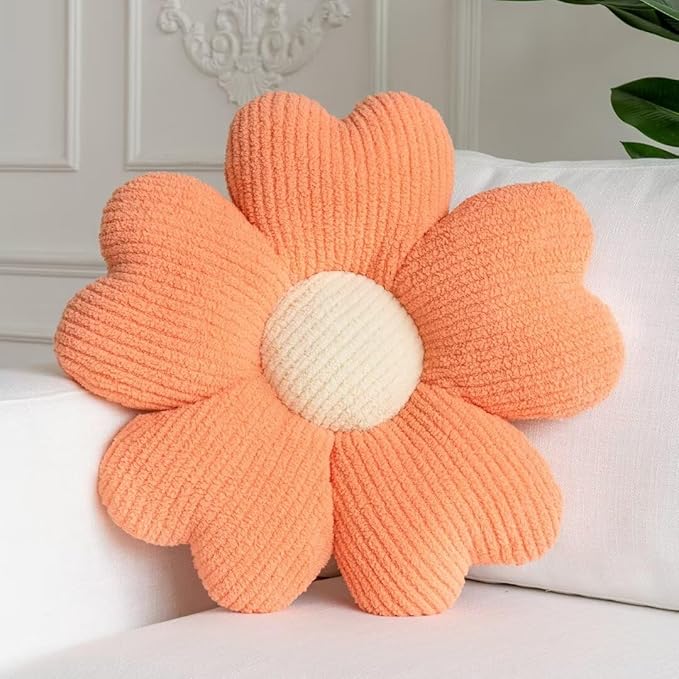 Sioloc Flower Shaped Throw Pillow, Fun Daisy Pillow, 15.7" Light Orange Flower Pillow Cute Decorative Seat Cushion Aesthetic Flower Plush Pillows for Bed Floor Couch Chair