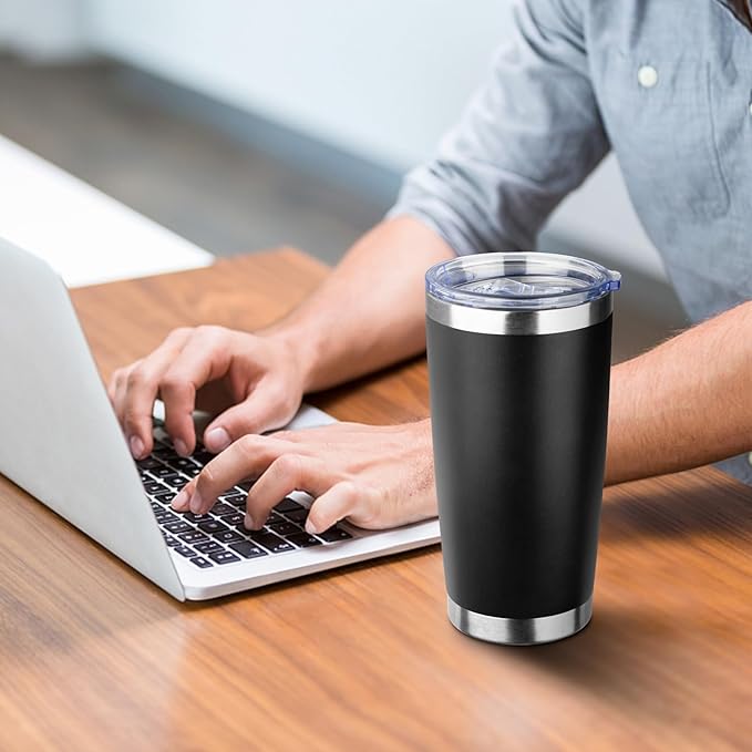 20oz Tumbler with Straw and Brush, Stainless Steel Vacuum Insulated tumbler, Double Wall Insulated Coffee Tumbler for Outdoor, Home, Travel,Office (Black,1pcs)