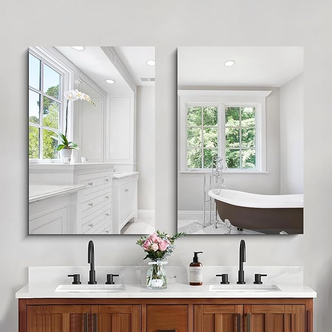 Frameless Mirror, 24x36 Inch Bathroom Mirror for Wall, Rectangle Bathroom Vanity Mirrors with Polished Edge, Hangs Horizontally or Vertically for Bathroom, Bedroom and Living Room