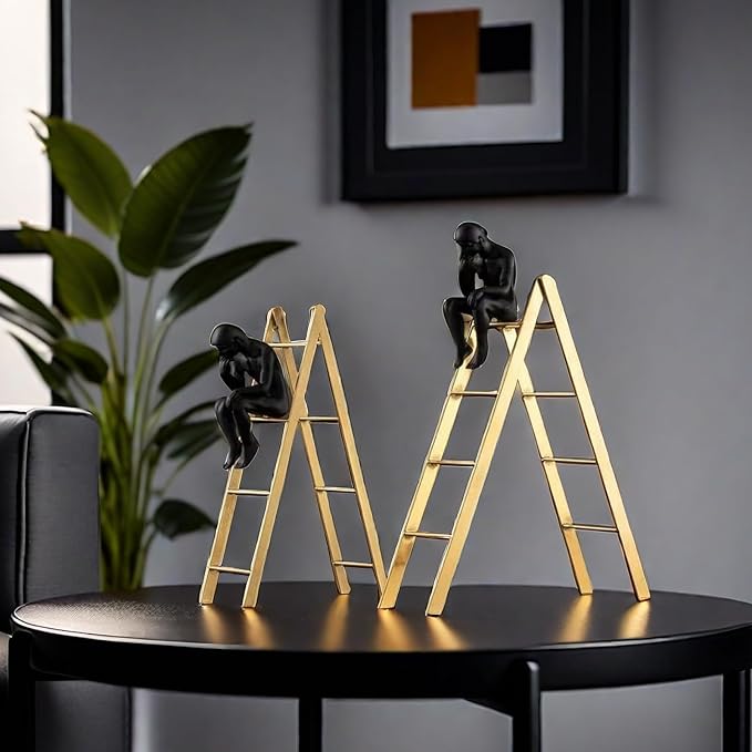 FUNSXBUG The Thinker Statue Thinking Man Statues Sitting on a Ladder Sculptures Collectible Figurine Home Decor Living Room Decoration (Small)
