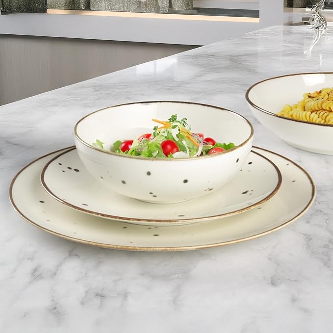 Esfour Round Porcelain Bowls - 18 Ounce - Set of 6 - Microwave, Oven, Dishwasher-Safe, Scratch Resistant, Porcelain Durable Small Dishes Bowls for Cereal, Salad, Pasta, Soup Dessert - Assorted Classic