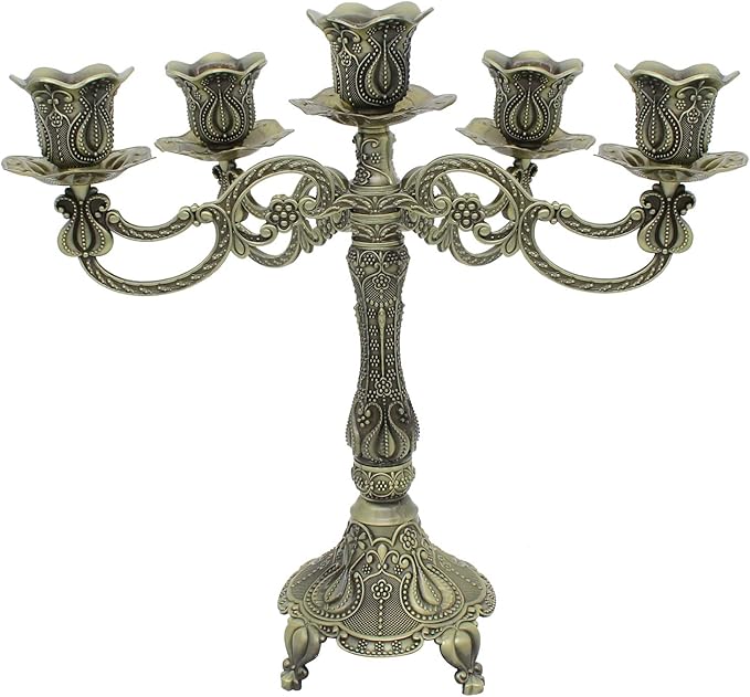 Metal Candelabra 5-Candle 10.1 Inch Tall Candle Holder Stick for Home Wedding Event and Party Festival,Bronze