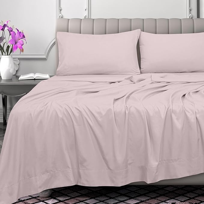 Royale Linens 300 Thread Count 100% Long Staple Combed Cotton Flat Sheet - Super Soft - Top Sheet - Twin Flat Sheet Sold Separately - Breathable, Cool & Crisp Percale Only (Twin, Lavendar)