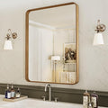 LOAAO 30X36 Inch Bathroom Mirror with Wood Grain Colored Metal Frame, Rounded Rectangle Metal Framed Bathroom Mirror, Anti-Rust, Hangs Horizontally or Vertically, Tempered Glass