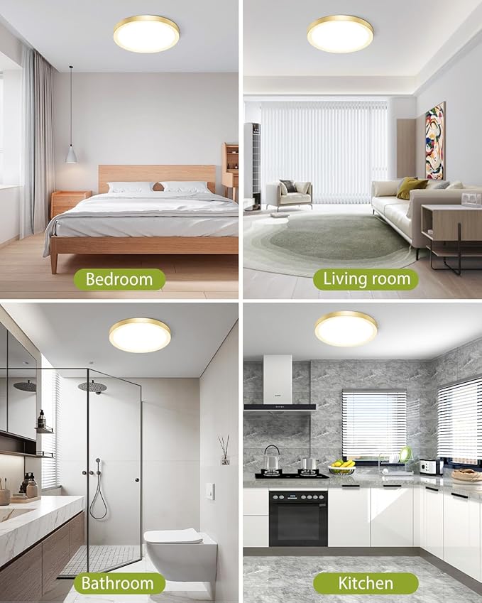 hepside 4PACK Flush Mount LED Ceiling Light Fixture Golden, 12Inch 28W, Dimmable 3000K-4500K-6000K 3 Color Selectable Ceiling Lamp 3200LM Low Profile Ceiling Light for Kitchen Bedroom Hallway