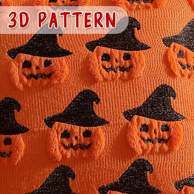Halloween Decorations Set of 2 Double-Sided Halloween Pillow Covers 18" x 18", with 2 Different Looks, Pumpkin Bat & Pumpkin with Hat, Plush Faux Fur Throw Pillow Covers for Home Decor