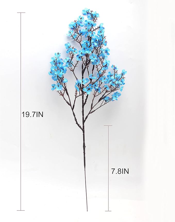 20pcs Babys Breath Artificial Flowers Gypsophila Bouquet Bulk Fake Spring Silk Small Flowers Real Touch Faux Floral for Home Bedroom Kitchen Garden Wedding Christmas Party DIY Decor (Blue)