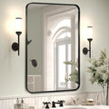 Wall Mount Mirror for Bathroom, Brush Black Metal Framed Rounded Corner Rectangular Vanity Mirror (20" x 30", Black)