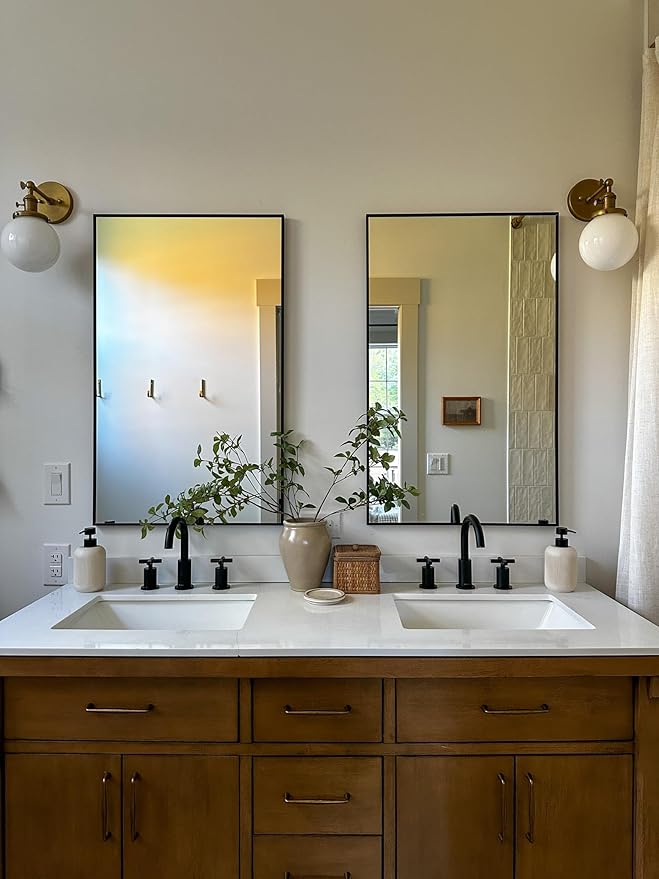 Frame My Mirror Black Metal Framed Mirror, 30" x 44" Mirror for Bathroom, Metal Frame, True Reflections Glass, Black Finish, Stanton Design, Hangs Horizontally or Vertically, Made in USA