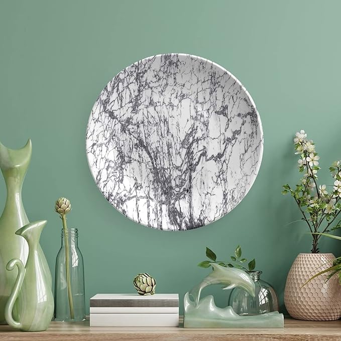 XISUNYA 6 Inch Decorative Plate, Marble Round Porcelain,Murky Marble Rock Motifs Dynamic Fractal Figures Abstract Print Ceramic Wall Hanging for Home Office Party Dinner Table Decor