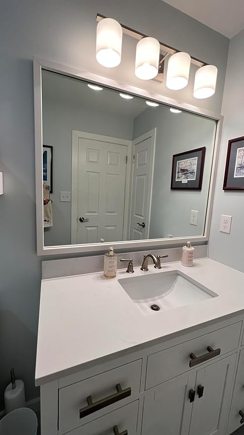 Frame My Mirror White Bathroom Mirror for Wall, 36" x 42" Pure White Bathroom Vanity Mirror, Made in USA, Hangs Horizontally or Vertically, Ellis Design