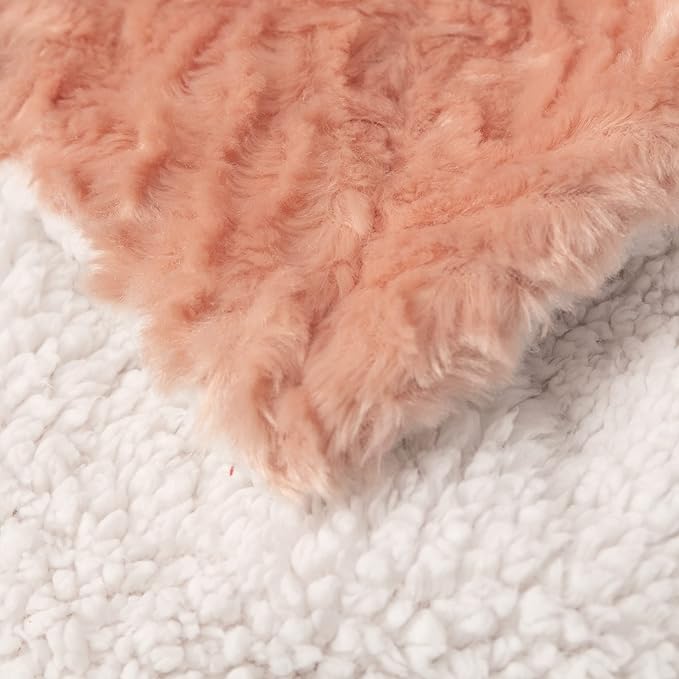 DaDa Bedding Coral Pastel Peach Rose Faux Fur Throw Blanket - Dreamy Geometric Embossed Sherpa Backside - Super Soft Warm Cozy Plush Fluffy - 90" x 90"
