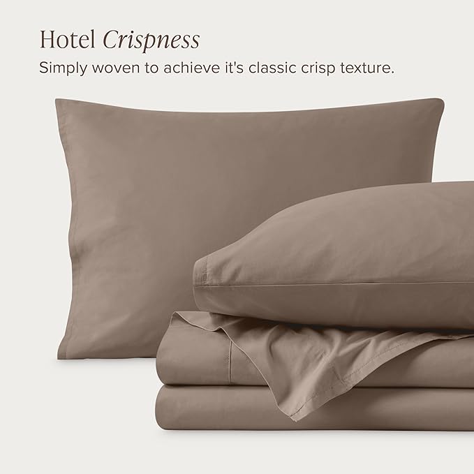 Bare Home 100% Organic Cotton Twin XL Sheet Set - Crisp Percale Weave - Lightweight & Breathable - Bedding Sheets & Pillowcases (Twin XL, Taupe)