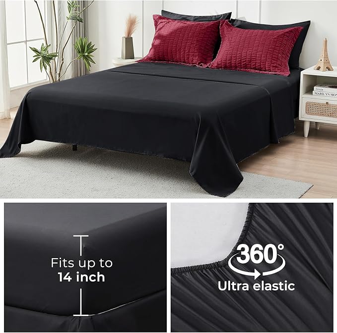 HYMOKEGE Red & Black California King Comforter Set Seersucker 7 Pieces, All Season Luxury Bed in a Bag for Bedroom, Bedding Set with Comforters, Sheets, Pillowcases & Shams