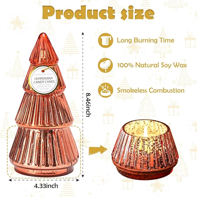 Christmas Tree Scented Candle, Tower Shaped Mercury Xmas Tree Candle, Winter Holiday Christmas Table Decorations, Orange Tree Candle, 8oz