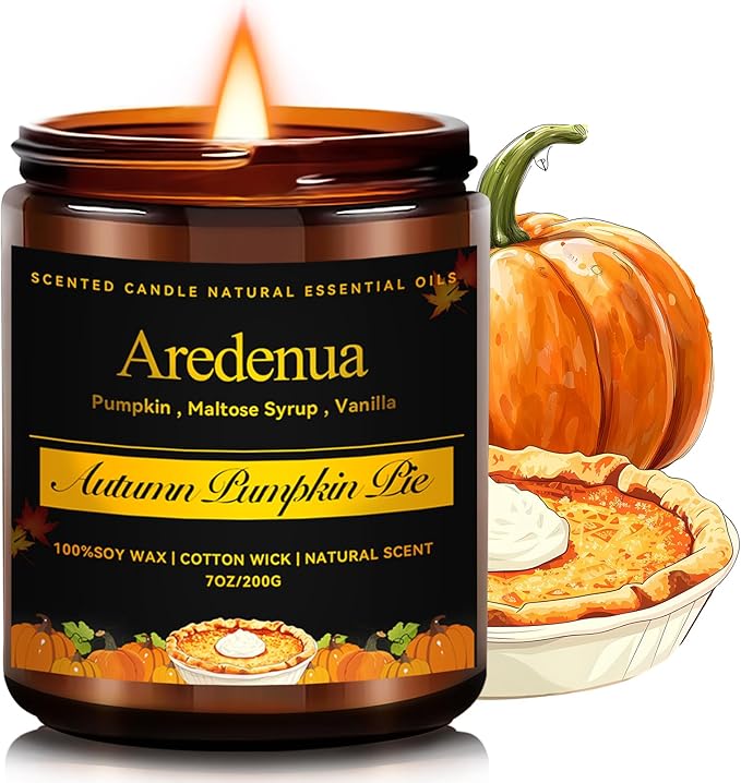 Pumpkin Pie Candle - Fall Scented Candles for Autumn, Halloween Pumpkin Candle - 7 OZ Soy Candles for Home Scented - Halloween/Thanksgiving Fall Gifts for Women Men