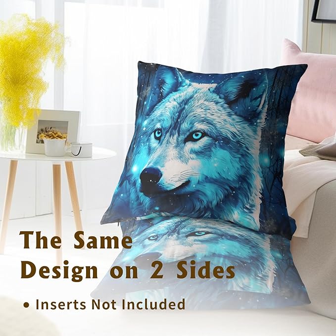 Abstract Galaxy Wolf Pillow Covers - Animal Pillow Cases 22x22 Wildlife Throw Pillows Covers Set of 2 Farmhouse Home Decor for Room Bed Outdoor