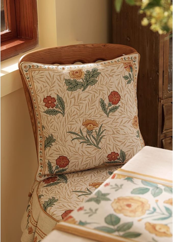 patdrea Designer Throw Pillow Covers for Couch 18"x18",Vintage French Linen Pillows Cover with Daisy Floral Pattern,Beige Soft Farmhouse Decorative Square Cushion for Bed,Outdoor,Set of 2