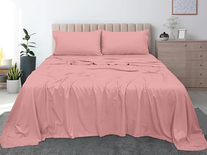 Royale Linens 300 Thread Count 100% Long Staple Combed Cotton Flat Sheet - Super Soft - Top Sheets - Full Flat Sheet Sold Separately - Breathable, Cool & Crisp Percale Sheets Only (Full, Pink)