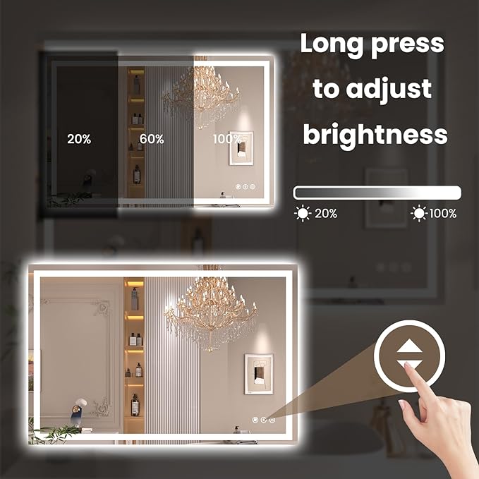 48"X30" LED Bathroom Mirror with Front Lights and Backlit, Anti-Fog, Dimmable, Shatter-Proof Tempered Glass, Lighted Bathroom Vanity Mirror for Wall with 3 Colors, Memory Function