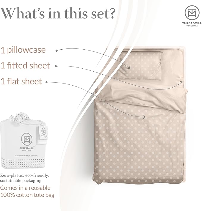 Threadmill Cotton Twin Sheet Set | 100% Cotton Sheets for Twin Size Bed | Damask Jacquard Sateen Twin Bed Sheets Set with 16” Deep Pocket | Soft Breathable 3-Piece Cooling Sheet Set | Beige