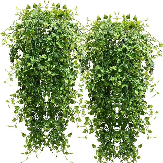 RECUTMS Artificial Hanging Plants 4pcs 33Inch Fake Wall Plant Faux Eucalyptus Leaves Ivy Swag UV Resistant Plastic Greenery Indoor Outdoor Home Garden Wedding Jungle Party Patio Office Shelf Decor