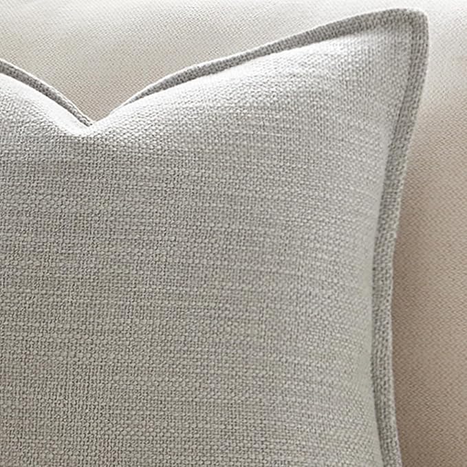 Meekio Set of 2 Light Gray Pillow Covers 18x18, Linen Look Throw Pillow Covers with Flange Edge for Sofa Couch Living Décor