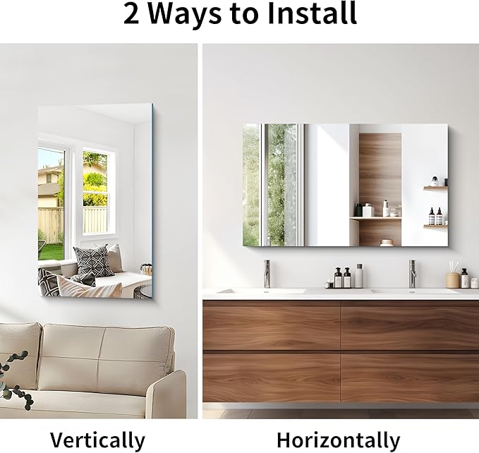Frameless Mirror, 24x40 Inch Rectangle Bathroom Mirrors for Wall, Upgraded Shatterproof Large Vanity Mirror Over Sink with Polished Edge for Bathroom, Bedroom, Living Room and Entryway