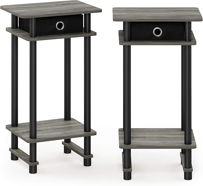 Furinno Turn-N-Tube Tall End Table, French Oak Grey/Black/Black