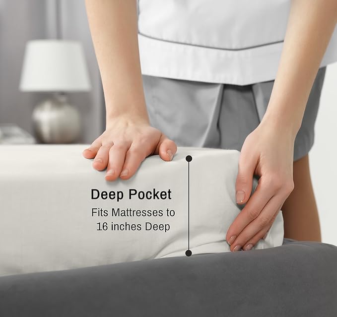 RUVANTI 100% Cotton King Size Sheets Set, 4 Pieces, Soft & Breathable Percale Weave Bedding, Deep Pocket 16", Hotel Standard, Crisp Cool Feel, Durable, Perfect Dyed Bed Sheet, Ivory