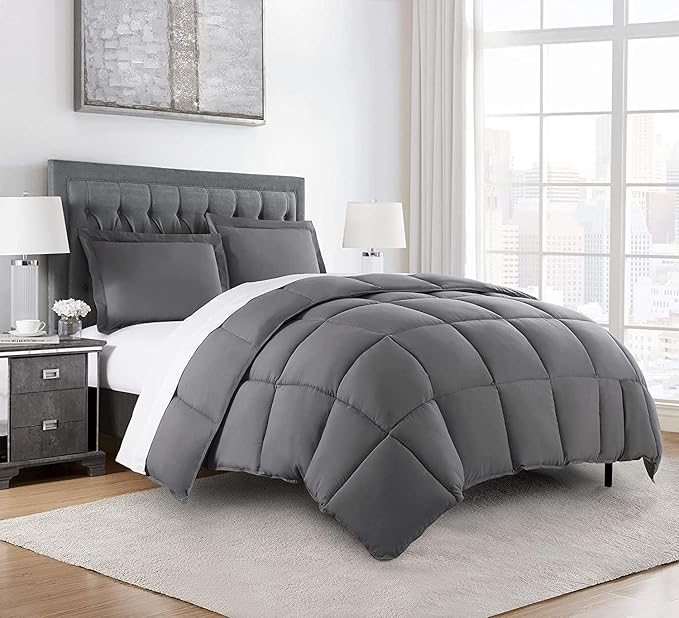 Chezmoi Collection 3-Piece All Season King Comforter Set Gray, Soft Quilted Down Alernative Duvet Insert with Corner Tabs, Lightweight Microfiber Bedding, 102 x 90 Inches