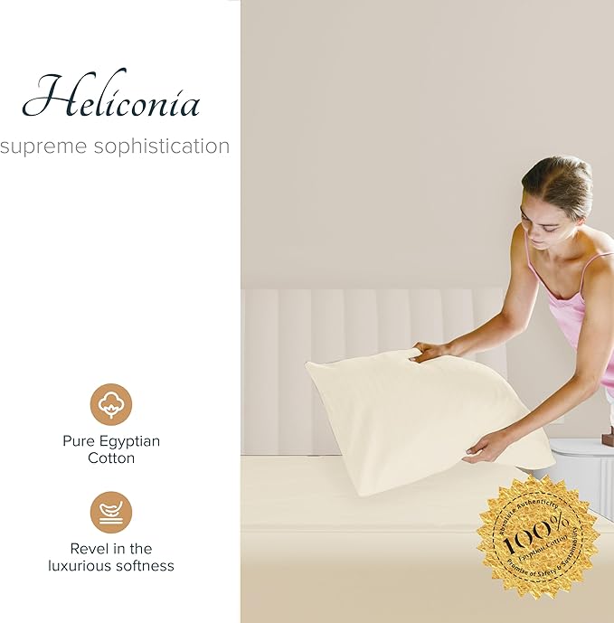 Carressa Linen 100% Egyptian Cotton Pillow Cases King Size Set of 2 - Luxury 1500 Thread Count Sateen Ivory Pillow Covers, Soft & Breathable 5 Star Hotel-Quality Pillowcases, Fits King Pillows