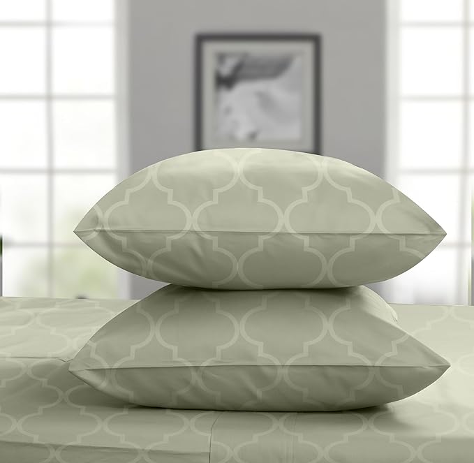 Threadmill Cotton Full Size Sheet Set | 100% Cotton Sheets for Full Size Bed | Damask Jacquard Full Bed Sheets Set with 16” Deep Pocket | Soft Sateen Weave 4-Piece Cooling Bedding Set | Sage