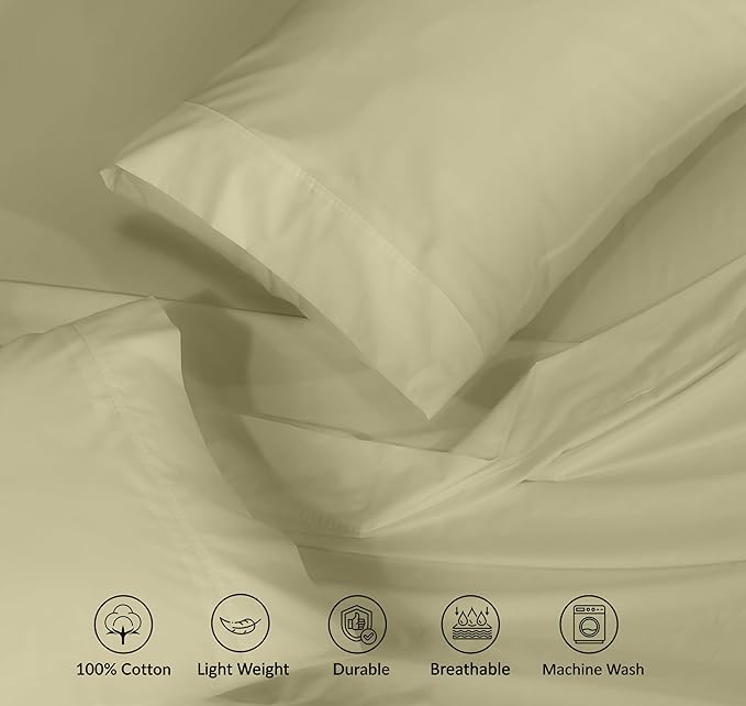 RUVANTI 100% Cotton Twin XL Sheet Sets, 3 Pieces, Soft & Breathable Percale Weave Bedding, Deep Pocket 16", Hotel Standard, Crisp Cool Feel, Durable, Perfect Size Dyed Sheets, Sage Green