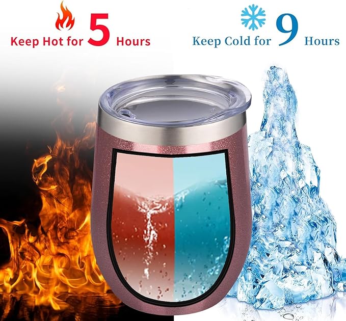 12oz/6 Pack Wine Tumbler Glasses with Lid Stemless Double Wall Vacuum Stainless Steel Travel Tumbler Keeping Cold & Hot for Wine,Coffee,Cocktails,Christmas Drinks-Family and Gifts (Silver & Rose Gold)