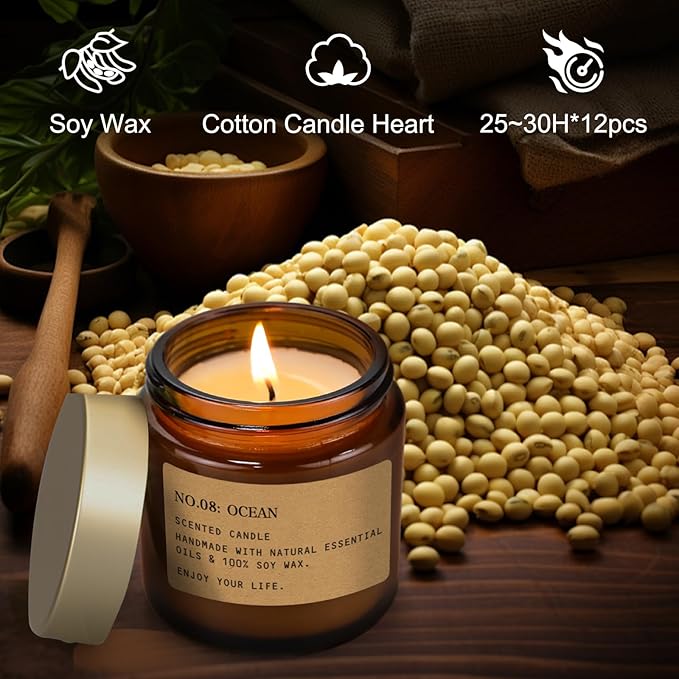 12 Pack Aromatherapy Candles for Home Scented, Aromatherapy Jar Candle Gifts for Women, Natural Soy Wax Amber Candle Set, Scented Candles Set for Birthday Valentine Birthday Day Present
