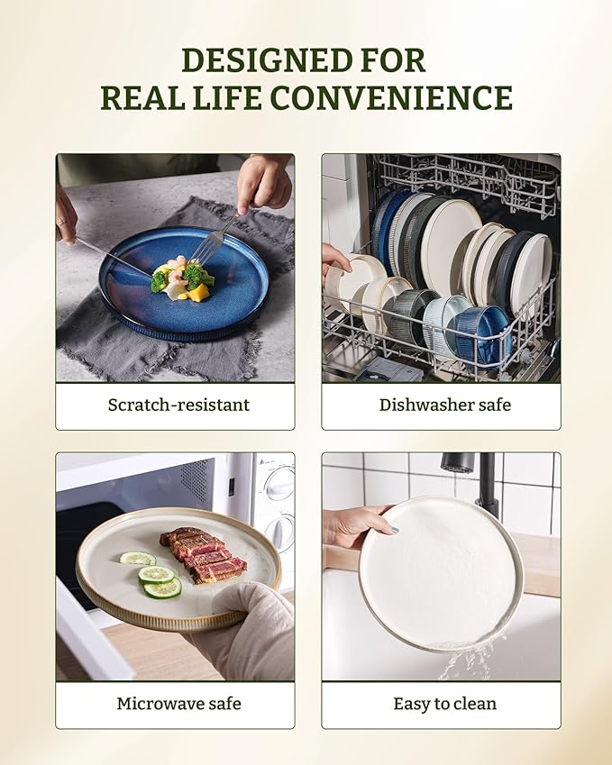 famiware Star Salad Plates for 6, 8 inches Plate Set, Stoneware Dinnerware, Small Dinner Plates for Dessert, Salad, Appetizer, Cappuccino White