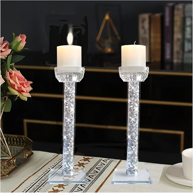 Wocred Candle Holders Set of 2.Stunning Shabbat Candle Holders.8.6" Tall Crystal Candlestick Holders for Dinning Room,Mantelpiece.