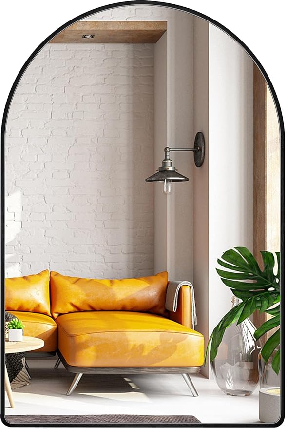 26x38 inch Black Tempered Glass Large Arched Mirror for Bathroom Vanity Mirror or Wall Decor Arch Mirror Brushed Metal Frame Wall Mounted Mirror for Bathroom LivingRoom Bedroom Entryway
