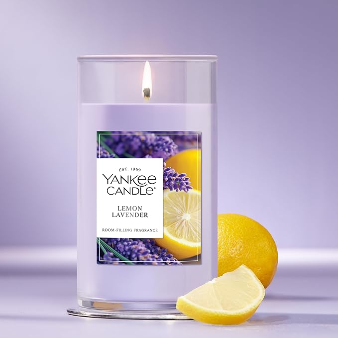 Yankee Candle Medium Pillar Scented Candle with up to 115 Hour Burn Time, Premium Plant Wax Blend for Consistent Burn, 14.25 oz Pillar Candle with Room Filling Fragrance, Lemon Lavender