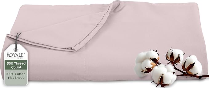 Royale Linens 300 Thread Count 100% Long Staple Combed Cotton Flat Sheet - Super Soft - Top Sheet - Twin Flat Sheet Sold Separately - Breathable, Cool & Crisp Percale Only (Twin, Lavendar)