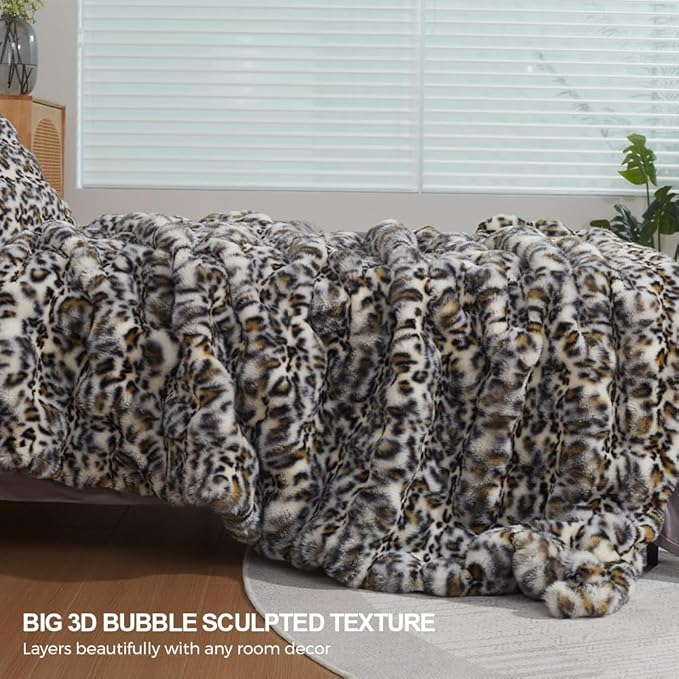 Soft Faux Rabbit Fur Black Throw Blanket Luxury Super Comfy Ultra Cozy Thick Warm Fluffy Blanket for Couch Chair Sofa Bed Living Room Camping, Plush Fuzzy Bubble Blanket, 970 GSM