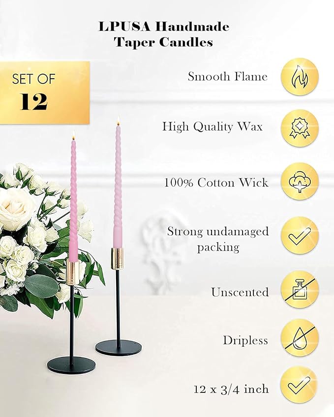 Pink Taper Candles 12 inch Pink Candlesticks Long Tall Tapered Candle for Wedding Advent Home Decor Dinner Christmas，Set of 12，Pink Purple Gradient