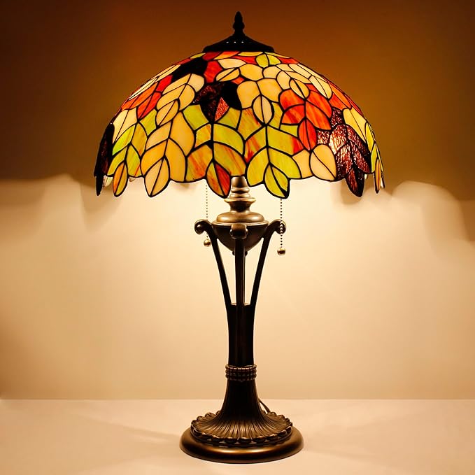 Tiffany Table Lamp Maple Leaf Stained Glass Desk Lamp 16X16X24 Inches Reading Light