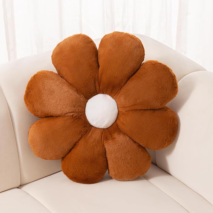 Flower Pillow, 25.5inch Brown Throw Pillows, Brown Decorative Throw Pillows, Flower Throw Pillow, Flower Floor Pillow Fall Throw Pillow Floor Cushions for Reading and Room Dector