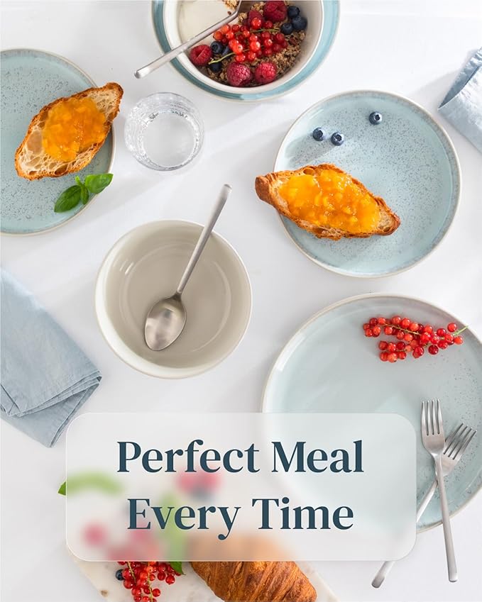 24 Piece Dinnerware Sets for 8 - Modern Style Stoneware Dinnerware Set - Microwave Safe Dinner Plates and Bowls Sets for 8, Ceramic Dish Set, Bowl and Plate Sets for 8, Beige Light Blue Set for 8…