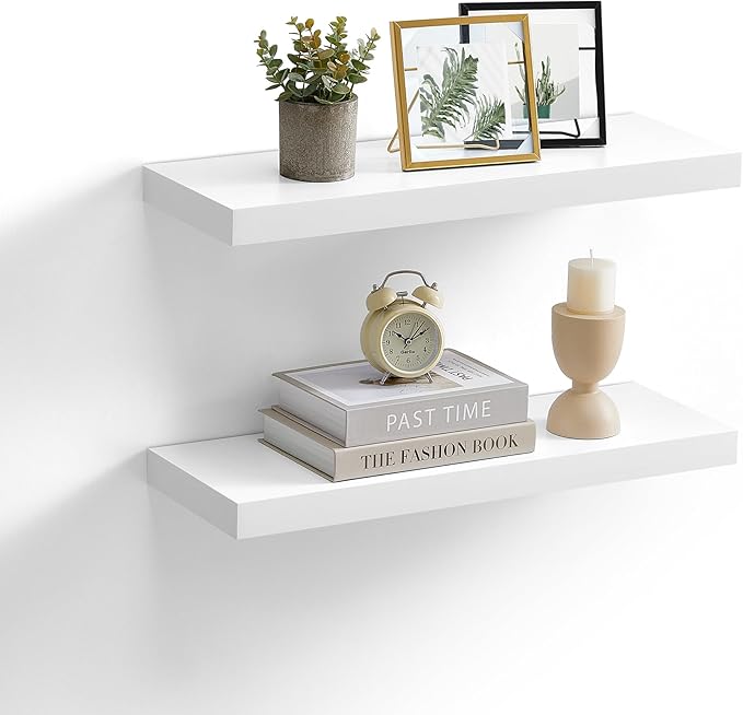 VASAGLE Wall Shelves Set of 2, Floating Shelves, 8 x 23.6 x 1.5 Inches, Display Shelves for Picture Frames, Decor, Hanging Shelf for Living Room, Kitchen, White ULWS056W01