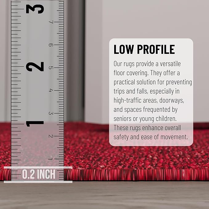 Ottomanson 2'7" x 30' Ultra-Thin Hallway Runner Rug - Durable Non-Slip Carpet for High-Traffic Areas - Fits Under Doors for Seamless Entry - Ideal for Kitchen, Entryway, Bedroom & Living Room, Red