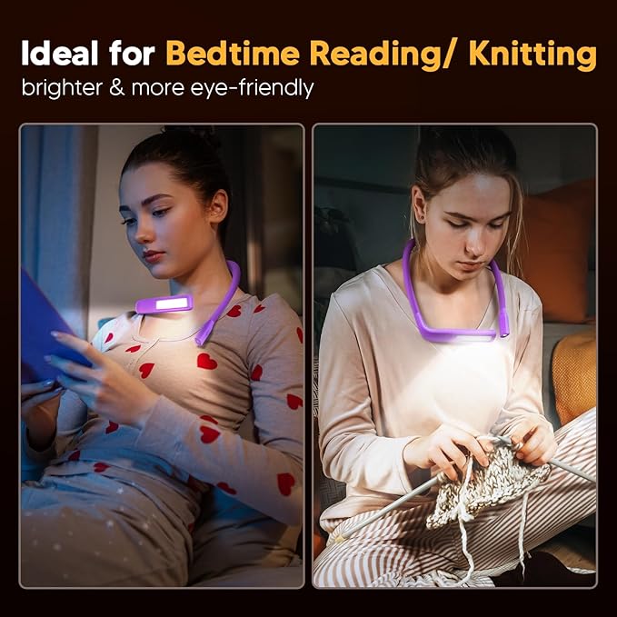 Voilet Neck Light with Storage Case, 10-80Hrs Eye-friendly Book Reading Lamp, Knitting Crochet Sewing Craft Light Rechargeable Adjustable, Christmas Birthday Gifts for Book Lovers Knitters Crafters