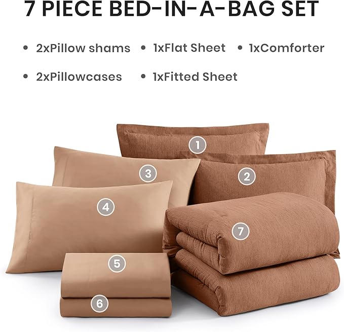 Monbix Oversized Queen Comforter Set - 7 Pieces Cationic Dyeing Autumn Leaf Bed in a Bag Bedding Sets with Comforter, Sheets, Pillowcases & Shams, Reversible Bedding Comforters Sets